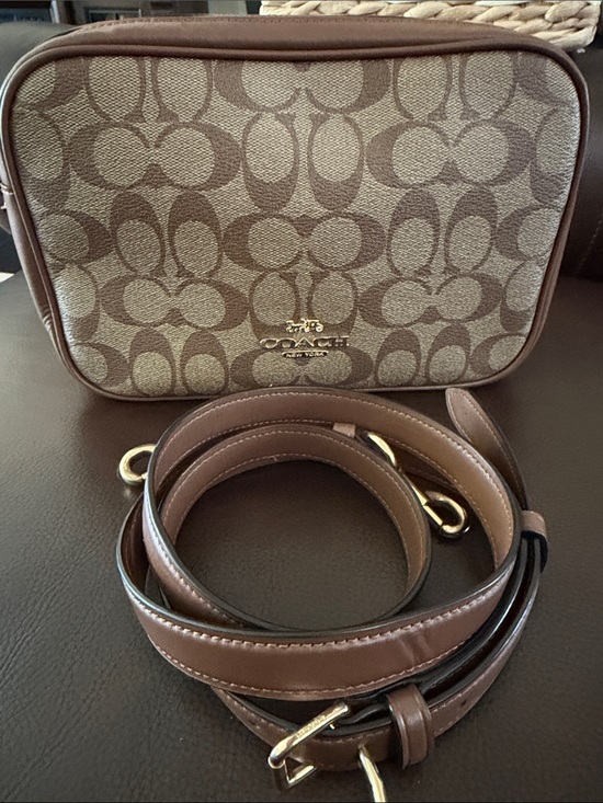 Coach Handbags - Coach Brown Signature Canvas Crossbody with Leather Trim